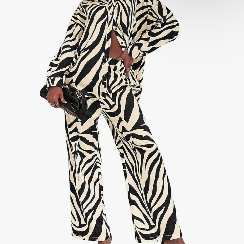 WOMEN'S COBALT ZEBRA PRINT PANTS L